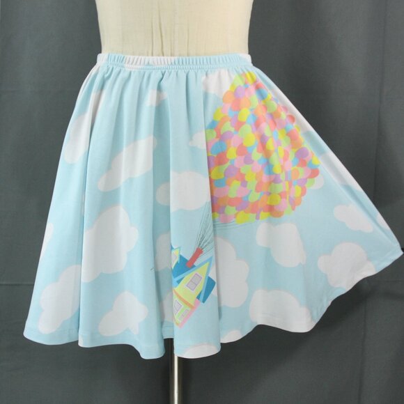 ArtsCow Up House Balloons Clouds Elastic Waist Flair Mini Circle Skater Skirt M - Picture 1 of 9